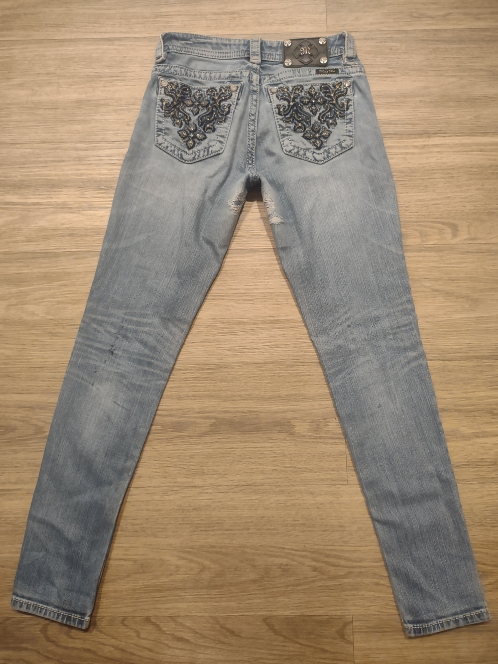 Miss Me Light Blue Skinny Jeans with Embellished Back Pockets